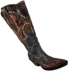 Corral Cowgirl Women's 6M Tall Brown Gray Studded Leather Cowboy Western Boots
